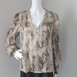 Express Cream and Brown Wrap Blouse